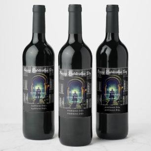 Black And White Rustic Bookshelves Background Wine Label