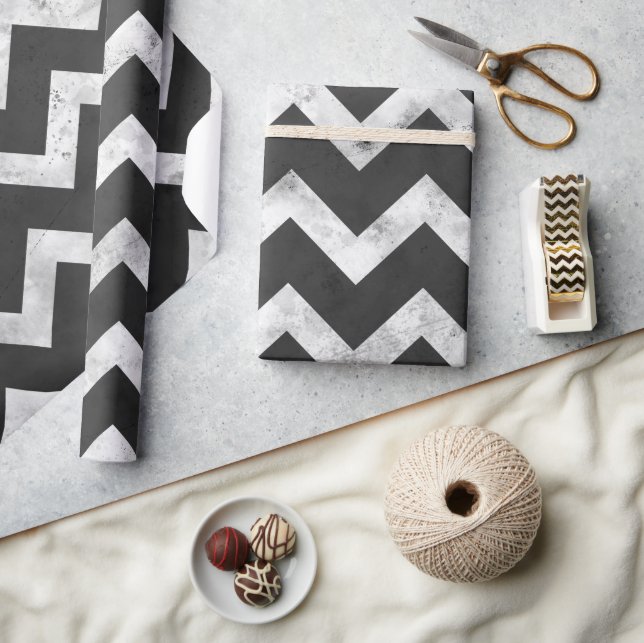 Black and white Rustic Chevron pattern Wrapping Paper (Crafts)