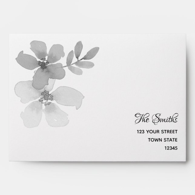 Black and White Rustic Floral Wedding Invitation Envelope (Front)