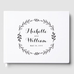 Black and White Rustic Laurel Wreath Wedding Guest Book