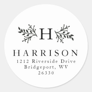 Black and white rustic monogram address sticker