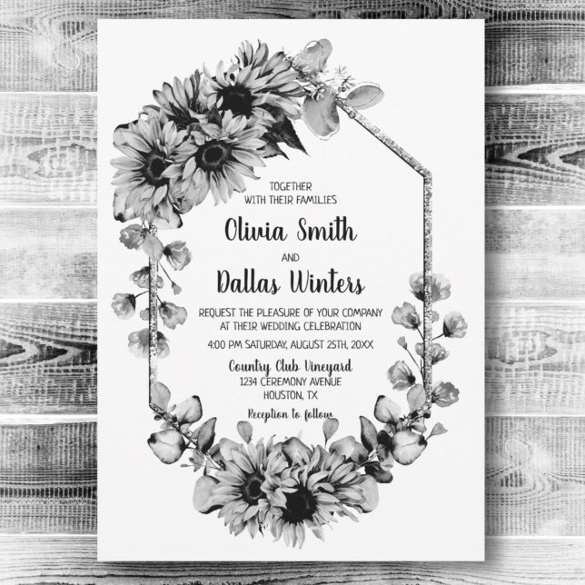 Black and White Rustic Sunflower Wedding Invitation (Creator Uploaded)