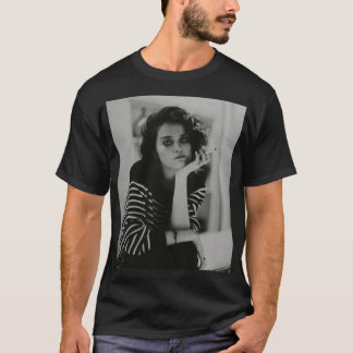 Black And White Sad Pretty Girl Smoking Cigarette  T-Shirt