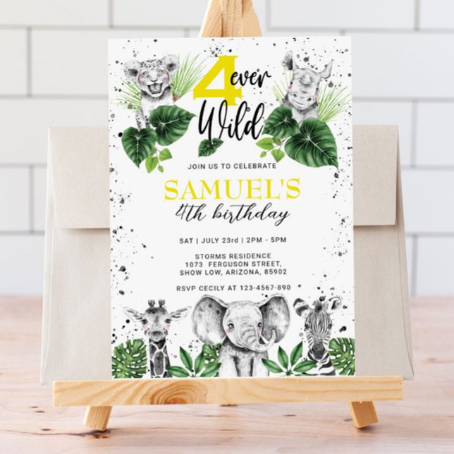 Black and White Safari Animals Birthday Invitation (Creator Uploaded)