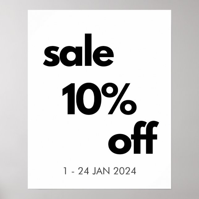 Black and White Sale Sign, Custom Retail Sale  Poster (Front)