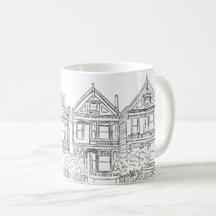 Black and White San Francisco Painted Ladies Coffee Mug