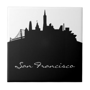 Black and White San Francisco Skyline Ceramic Tile