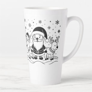 Black and White Santa Claus with Reindeers Latte Mug