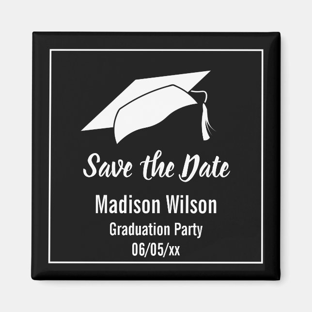 Black and White Save the Date Graduation Party Magnet (Front)