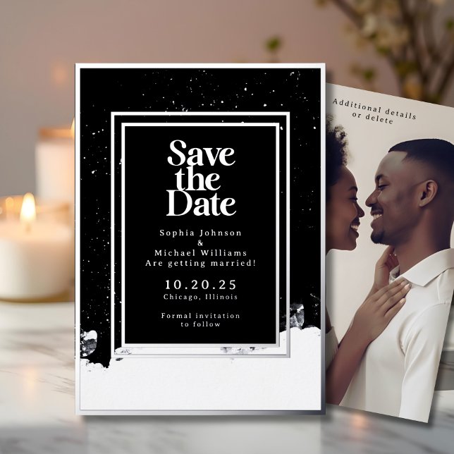 Black and White Save the Date Photo Winter Elegant Foil Holiday Card (Creator Uploaded)