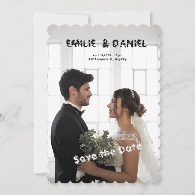 Black and White Save the Date Wedding Invitation (Front)