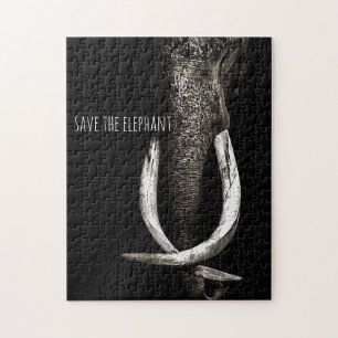 Black And White Save the Elephant Jigsaw Puzzle