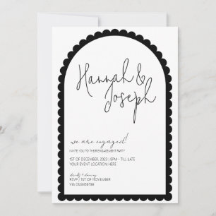 Black and White Scallop Edge Arch Engagement Party Invitation