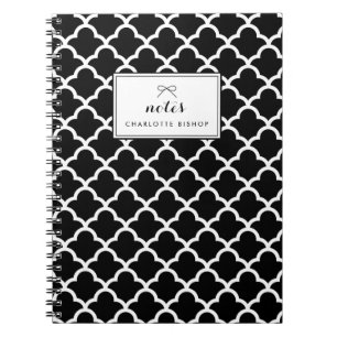 Black and White Scallop Waves Pattern Personalised Notebook