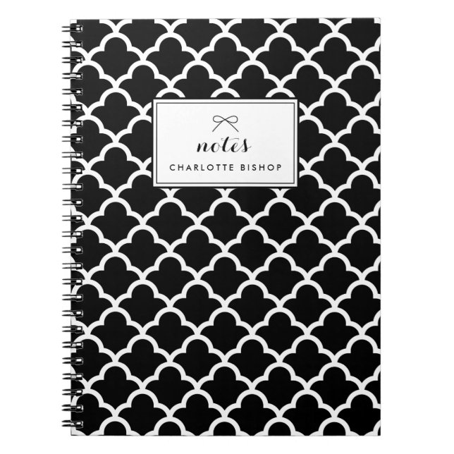 Black and White Scallop Waves Pattern Personalised Notebook (Front)