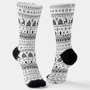 Black and White Scandinavian Nordic Christmas Socks