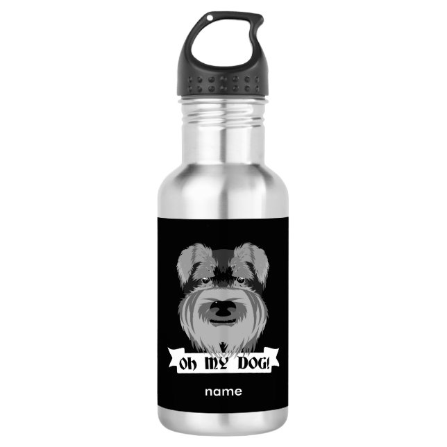 Black and White Schnauzer Oh My Dog 532 Ml Water Bottle (Front)