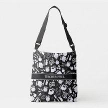 black and white School Supplies Pattern