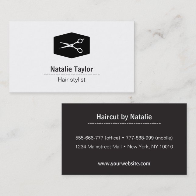 Black and White Scissor Hairstylist Business Cards (Front/Back)