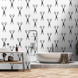 Black and White Scissors Hair Stylist Pattern Wallpaper
