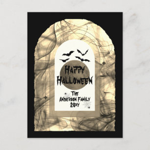 Black and White Scoopy Typography Happy Halloween Holiday Postcard