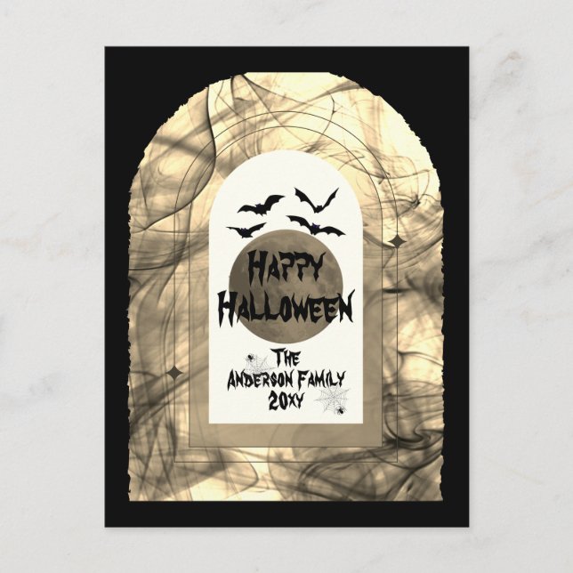 Black and White Scoopy Typography Happy Halloween  Holiday Postcard (Front)