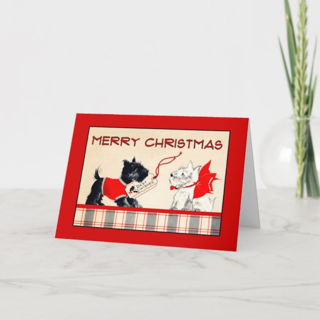 Black and White Scottie Dog Merry Christmas  card (Front)