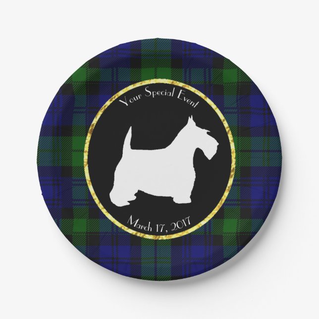 Black and White Scottie Plaid Personalise Paper Plate (Front)