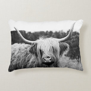 Black and White Scottish Highland Cow Accent  Decorative Cushion