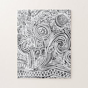 Black And White Scratch And Dot Art  Jigsaw Puzzle