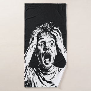 Black and White Screaming Face Shower Curtain Bath Towel