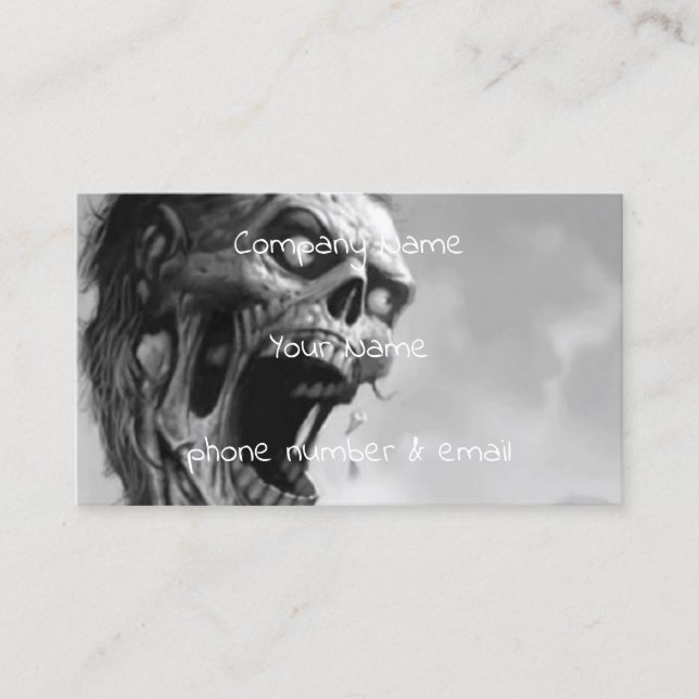 black-and-white screaming zombie business card (Front)