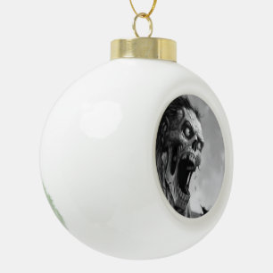 black-and-white screaming zombie ceramic ball christmas ornament