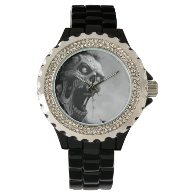 black-and-white screaming zombie watch (Front)