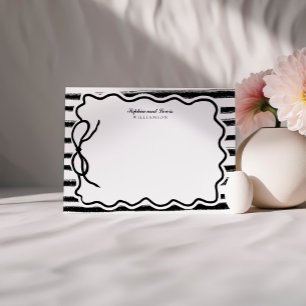 Black and White Scribble Bow Couple Stationery Card