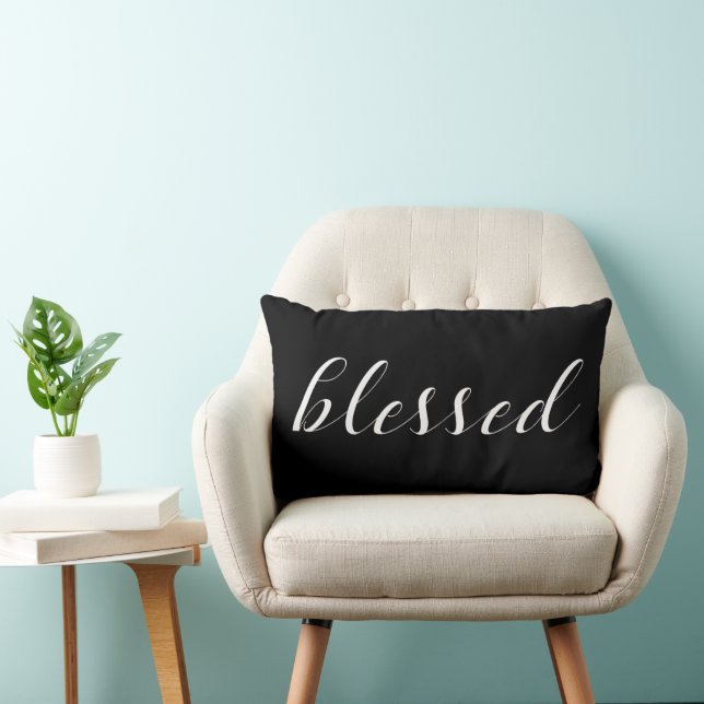 Black And White Script Blessed Lumbar Cushion (Chair)
