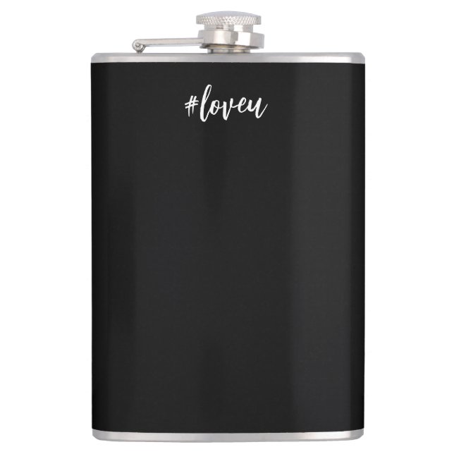 Black and white script chic hip flask (Front)