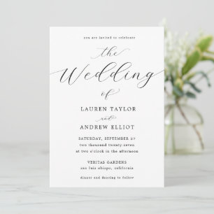 Black and White Script Elegant Modern Wedding Invitation
