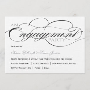 Black and White Script Engagement Party Invitation