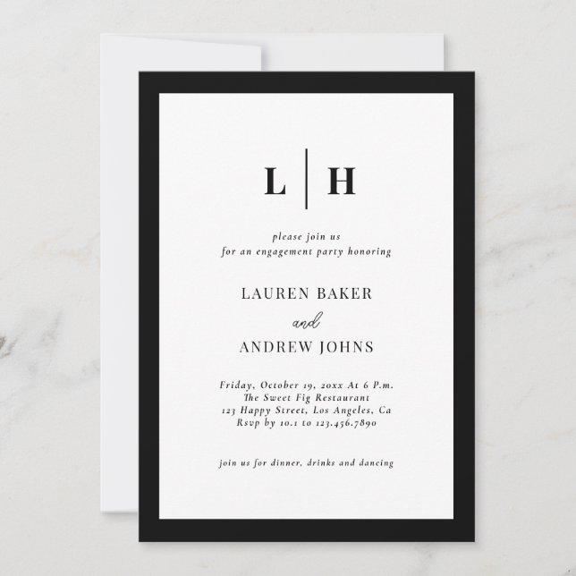 Black And White Script Engagement Party  Invitation (Front)