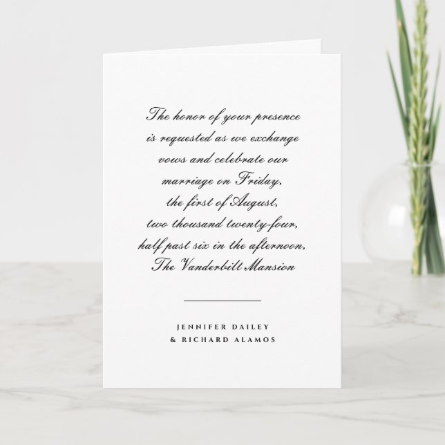 Black and White Script Folded Wedding Invitation (Front)