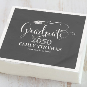 Black and White Script Graduation Party Custom Napkin