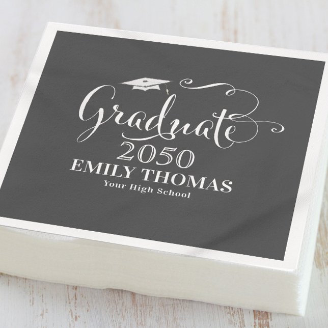 Black and White Script Graduation Party Custom Napkin (Creator Uploaded)