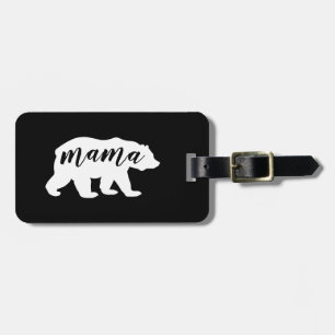 Black and White Script Mama Bear Silhouette Luggage Tag