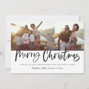 Black and white script merry christmas multi photo holiday card