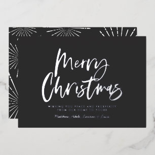 black and white script merry Christmas non photo  Foil Holiday Card