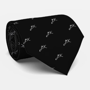 Black and White Script Pattern Monogram Tie