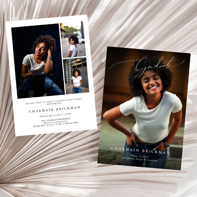 Black and White Script Photo Collage Graduation Invitation (Creator Uploaded)