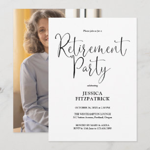 Black And White Script Photo Retirement Party Invitation