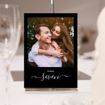 Black And White Script Photo Table Number<br><div class="desc">These elegant black and white signature script double-sided photo table numbers are perfect for all celebrations. Designed by Thisisnotme©</div>